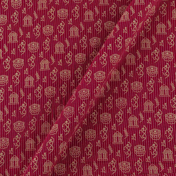 Cotton Hot Pink Colour Warli Print Kantha Doriya Fabric