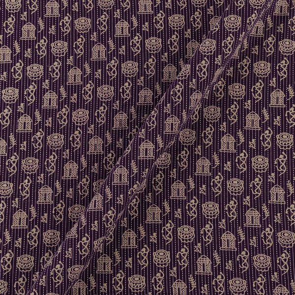Cotton Deep Purple Colour Warli Print Kantha Doriya 40 Inches Width Fabric cut of 0.90 Meter