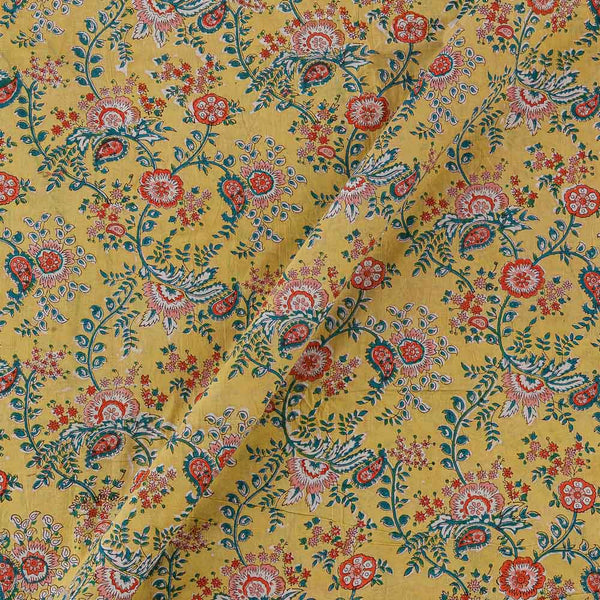Soft Cotton Lime Yellow Colour Jaal Pattern Jaipuri Hand Block Print Fabric Online 9693AS