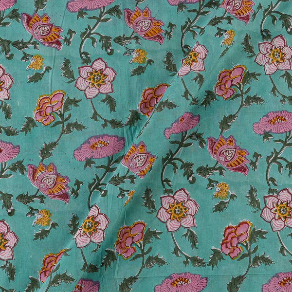 Soft Cotton Aqua Marine Colour Jaal Pattern Jaipuri Hand Block Print Fabric Online 9693F