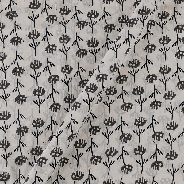Soft Cotton White Colour Abstract Pattern Jaipuri Hand Block Print Fabric Online 9693K