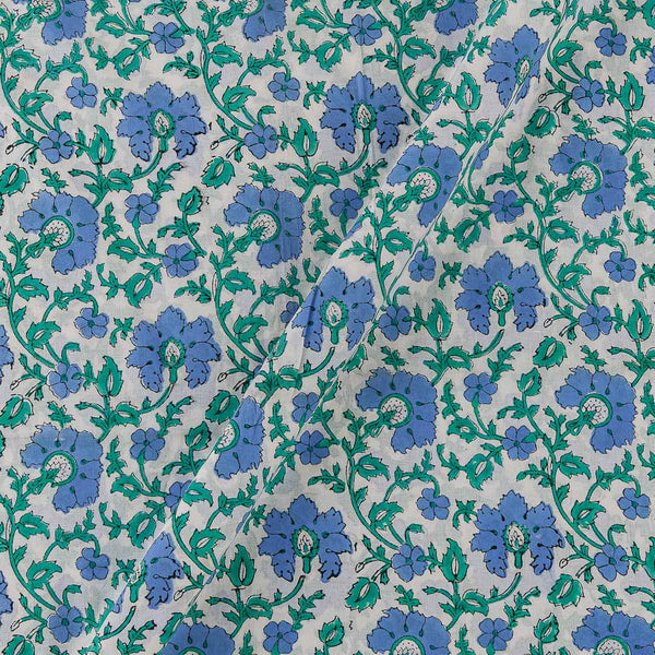 Soft Cotton White Colour Jaal Pattern Jaipuri Hand Block Print Fabric Online 9693P