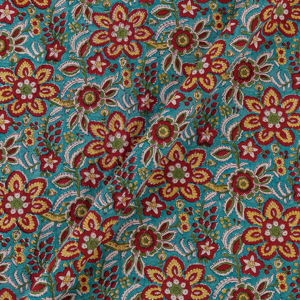 Soft Cotton Aqua Marine Colour Jaal Pattern Jaipuri Hand Block Print Fabric Online 9693X