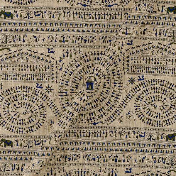 Warli Print on Beige Colour Slub Katri Fancy Cotton Silk Fabric Online 9694AA3