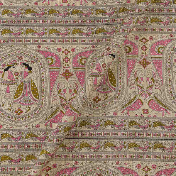 Ethnic Print on Beige Colour Slub Katri Fancy Cotton Silk Fabric Online 9694AC1