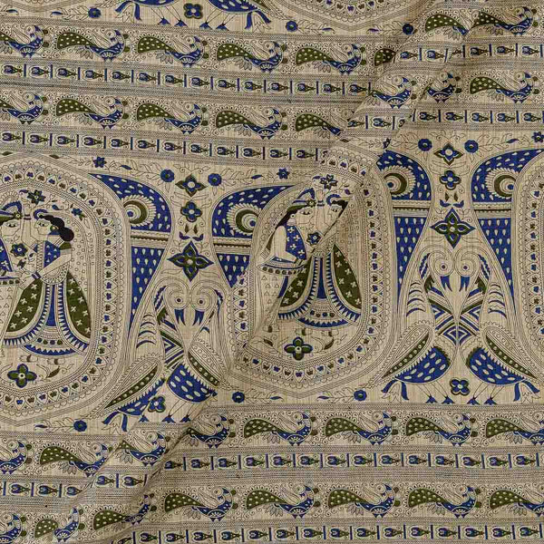 Ethnic Print on Beige Colour Slub Katri Fancy Cotton Silk Fabric Online 9694AC3