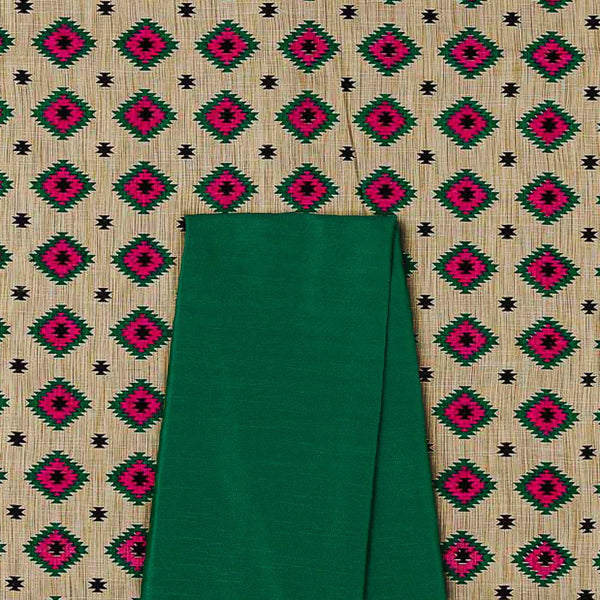 Slub Katri Fancy Cotton Silk Printed Fabric & Banarasi Raw Silk [Artificial Dupion] Plain Fabric Unstitched Two Piece Dress Material Online ST-9694AL-4216AW