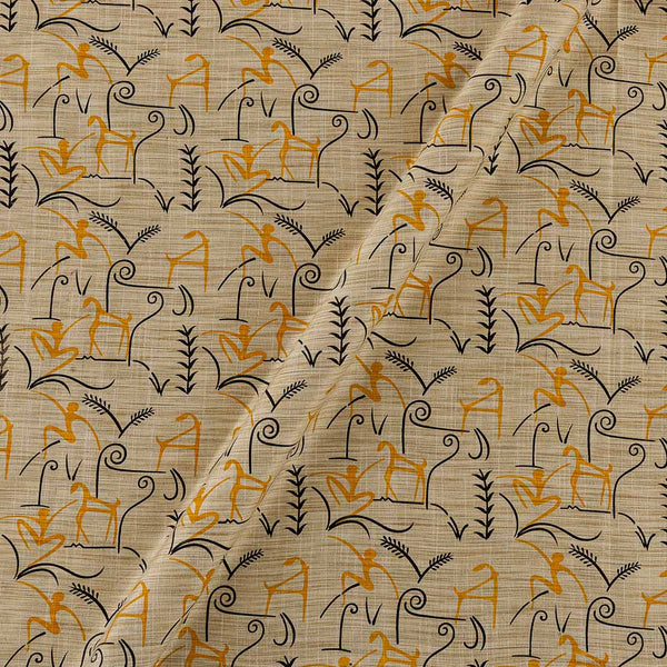 Warli Print on Beige Colour Slub Katri Fancy Cotton Silk Fabric Online 9694AM