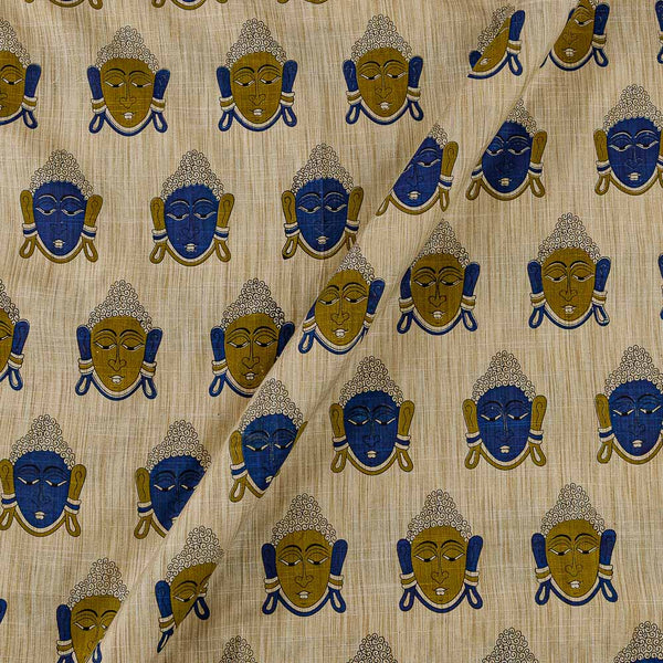 Face Motif Print on Beige Colour Slub Katri Fancy Cotton Silk Fabric Online 9694AP