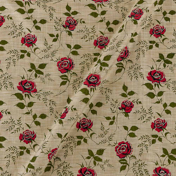 Floral Print on Beige Colour Slub Katri Fancy Cotton Silk Fabric Online 9694G1