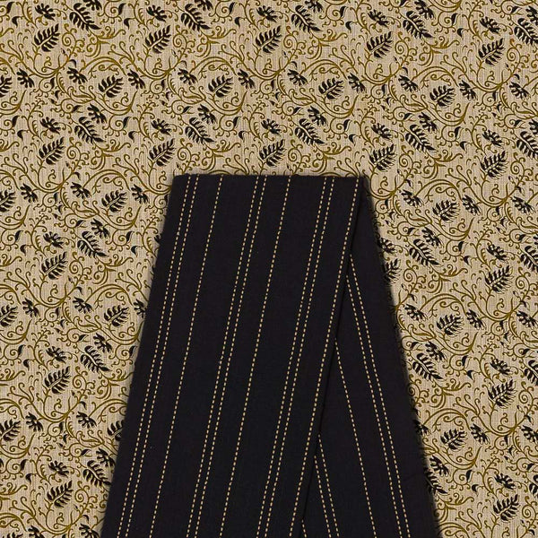 Two Pc Set Of Slub Katri Fancy Cotton Silk Printed Fabric & Cotton Kantha Jacquard Striped Fabric [2.50 Mtr Each]