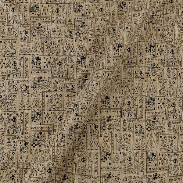 Buy Mauria Inspired Print on Beige Colour Slub Katri Fancy Cotton Silk Fabric Online 9694X