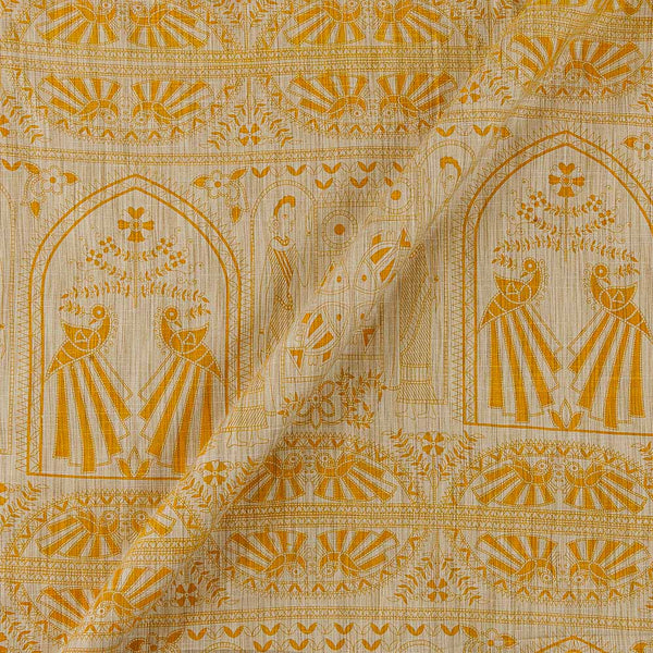 Buy Ethnic Print on Beige Colour Slub Katri Fancy Cotton Silk Fabric Online 9694Y4