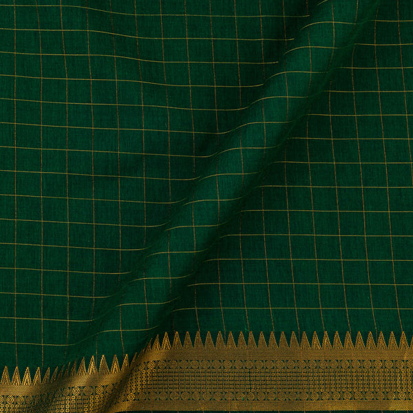 Mangalgiri Cotton Green X Black Cross Tone Zari Checks with Two Side Nizam Zari Border 43 Inches Width Fabric  Cut of 0.70 Meter
