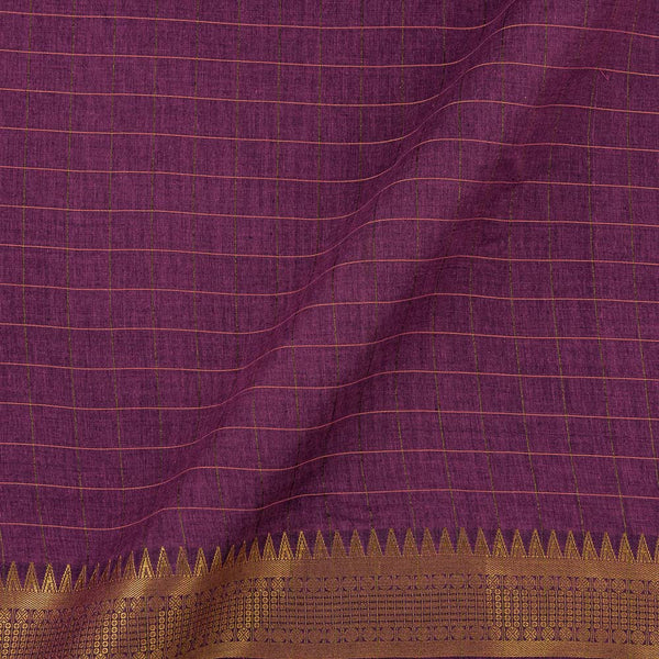 Mangalgiri Cotton Lilac Pink X Black Cross Tone Zari Checks with Two Side Nizam Zari Border 43 Inches Width Fabric cut of 0.60 Meter