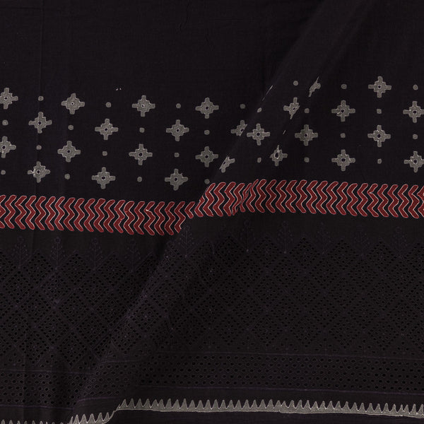 Cotton Black Colour Geometric Hand Block Print Schiffli Cut Work Daman Border Fabric Online 9708CE2