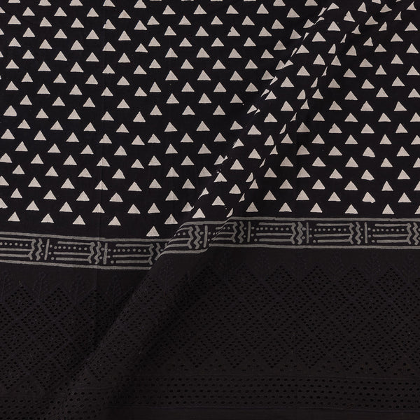 Cotton Black Colour Geometric Hand Block Print Schiffli Cut Work Daman Border Fabric Online 9708CJ2