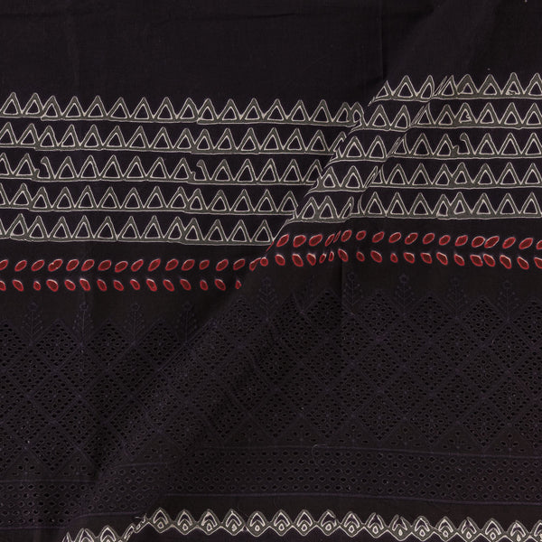 Cotton Black Colour Geometric Hand Block Print Schiffli Cut Work Daman Border Fabric Online 9708CK