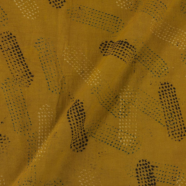 Unique Cotton Ajrakh Mustard Colour Geometric Block Print Fabric Online 9716IC4