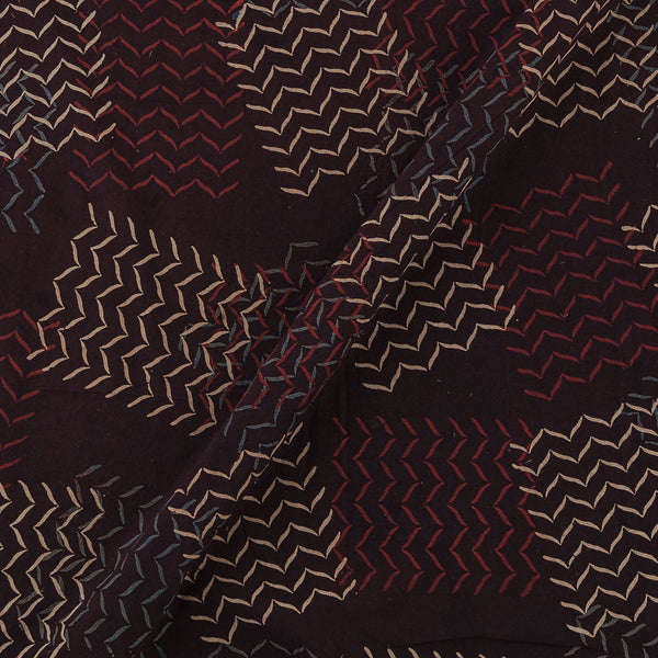 Unique Cotton Ajrakh Coffee Colour Geometric Block Print 43 Inches Width Fabric cut of 0.50 Meter