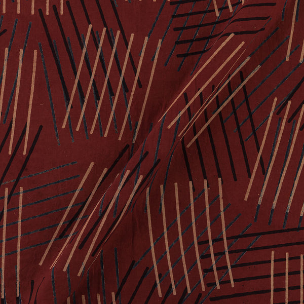 Unique Cotton Ajrakh Brick Red Colour Abstract Block Print Fabric Online 9716IJ6