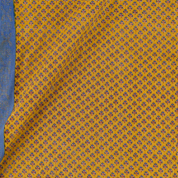 Buy Linen Feel Yellow Colour Floral Gold Print With One Side Border Slub Cotton Fabric Online 9717S