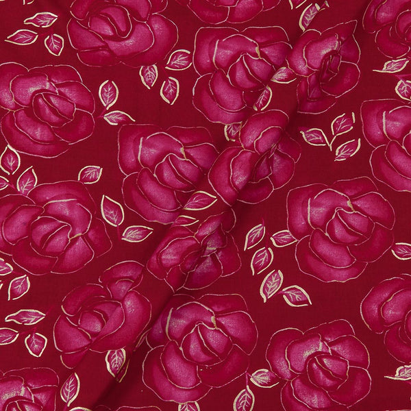 Rayon Crimson Red Colour Floral Gold Foil Print Fabric Online 9721S3