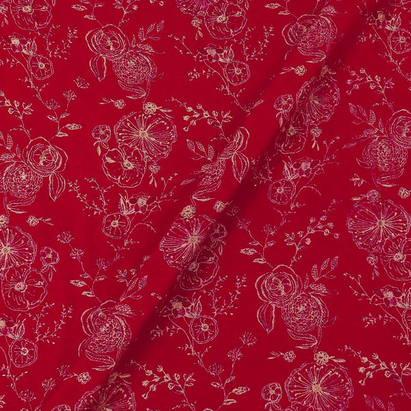 Rayon Crimson Colour Jaal Gold Foil Print Fabric Online 9721T2