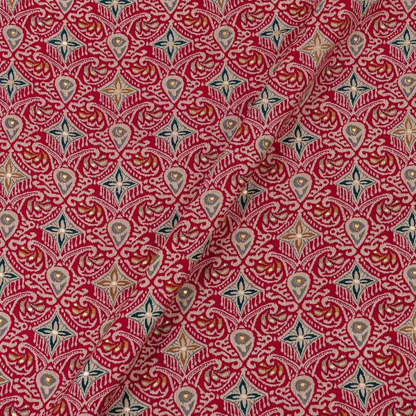 Rayon Crimson Colour Mughal Gold Foil Print Fabric Online 9721U1