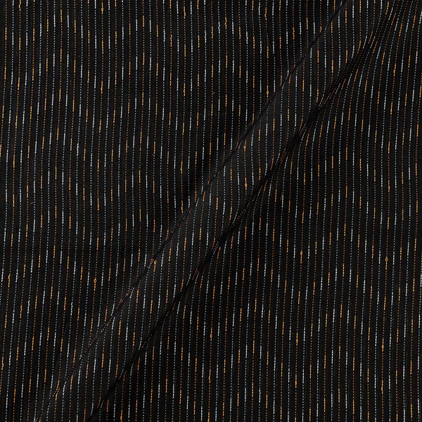 Spun Dupion [Artificial Raw Silk] Black Colour Kantha Jacquard Stripes Fabric Online 9723AF1