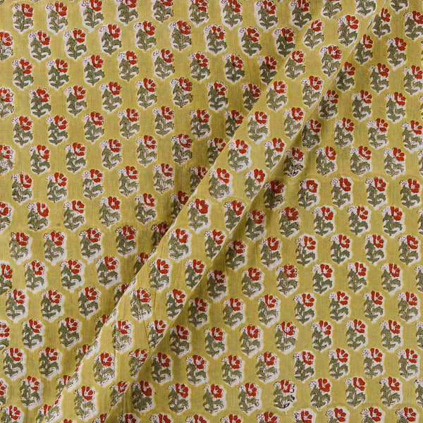 Cotton Mustard Green Colour Floral Block Print Fabric Online 9725BC