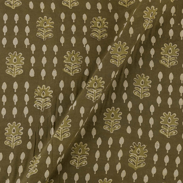 Dabu Cotton Olive Colour Leaves Hand Block Print Fabric Online 9727AG1