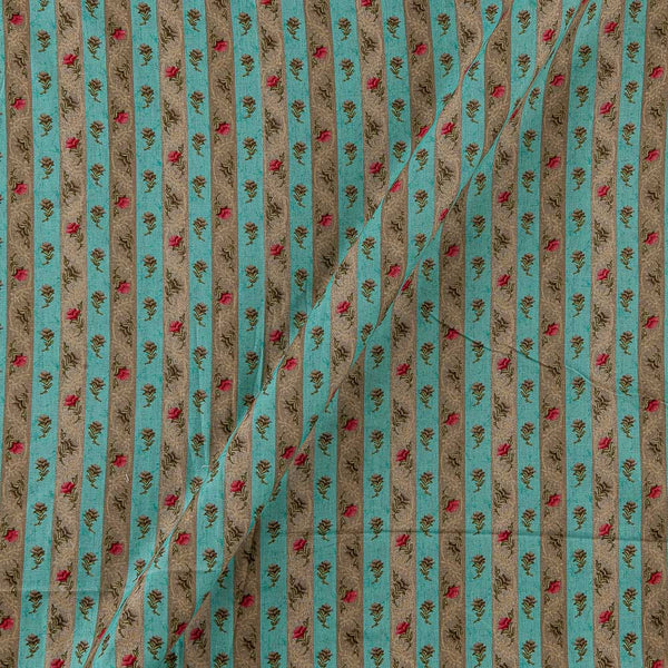 Flex Cotton Aqua Marine Colour Stripes with Floral Butta Print Fabric Online 9732AQ1