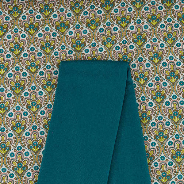 Two Pc Set Of Flex Cotton (Cotton Linen) Printed Fabric & Cotton Matty Plain Fabric