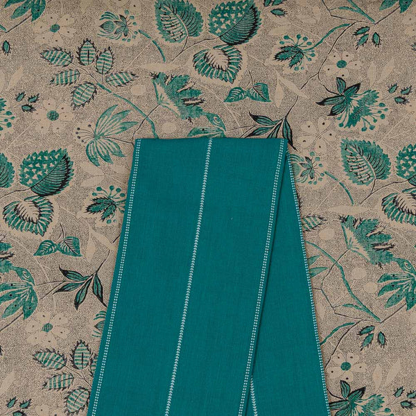 Two Pc Set Of Flex Cotton Printed Fabric & Cotton Kantha Jacquard Striped Fabric [2.5 Mtr Each]