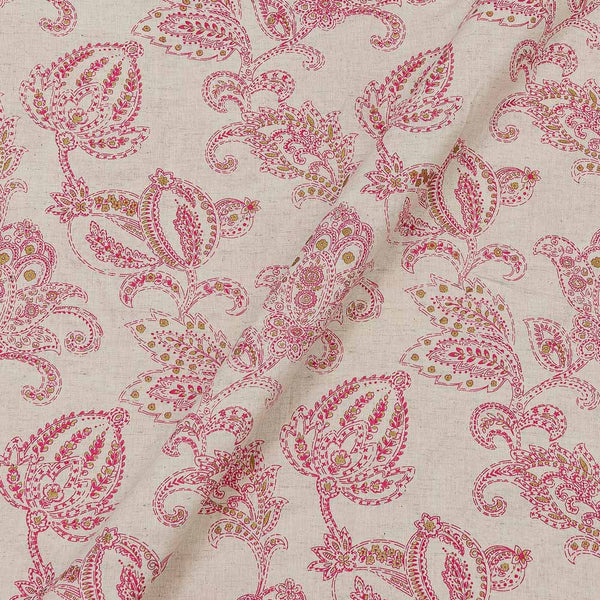 Flex Cotton White Colour Gold Foil Floral Jaal Print Fabric Online 9732BQ1
