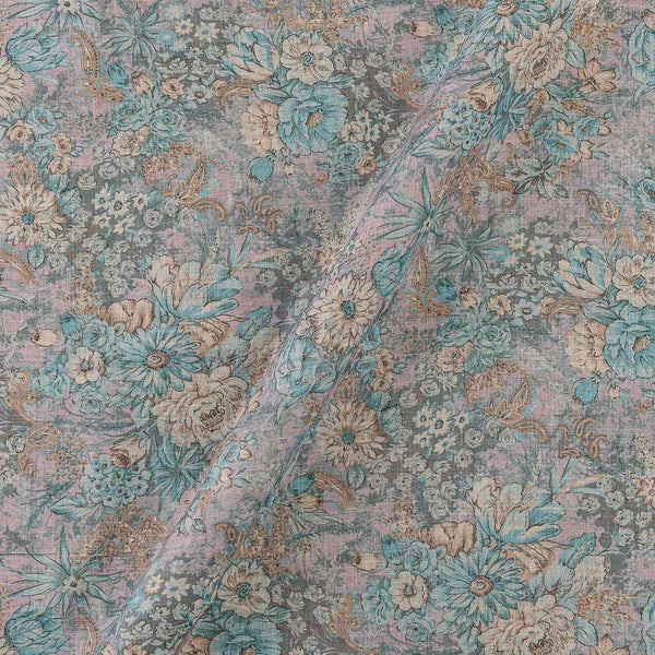 Soft Cotton Linen Feel Dove Grey Colour Floral Print Fancy Fabric Online 9748BQ1