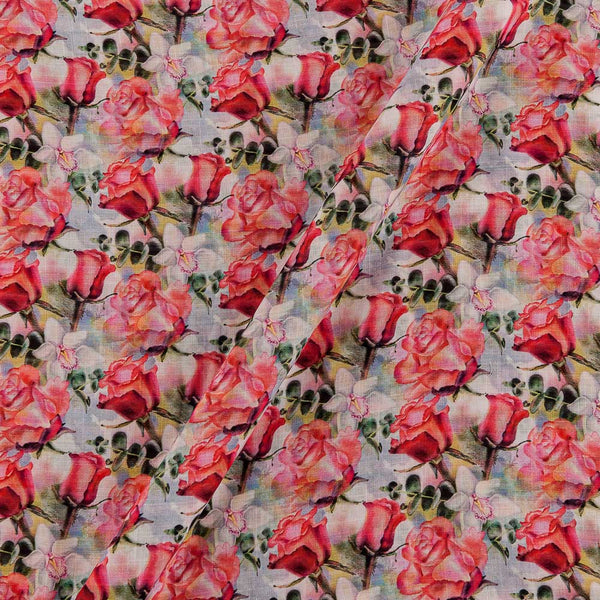 Soft Slub Cotton Feel Pale Aqua Colour Floral Print 42 Inches Width Fancy Fabric