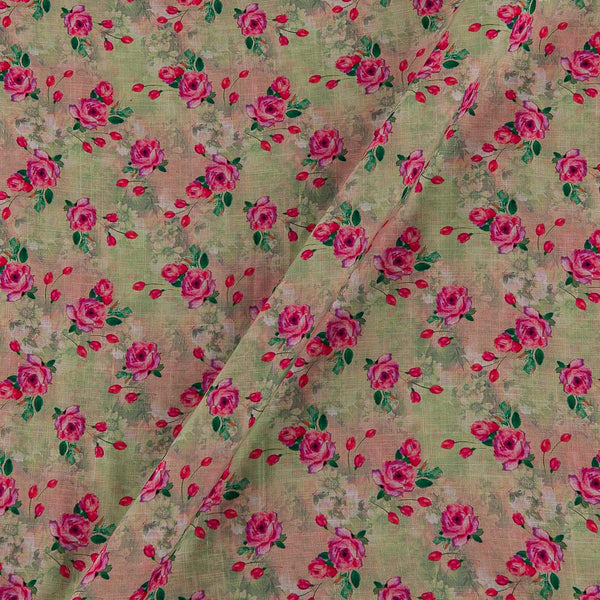 Soft Slub Cotton Feel Pista Green Colour Floral Print 42 Inches Width Fancy Fabric