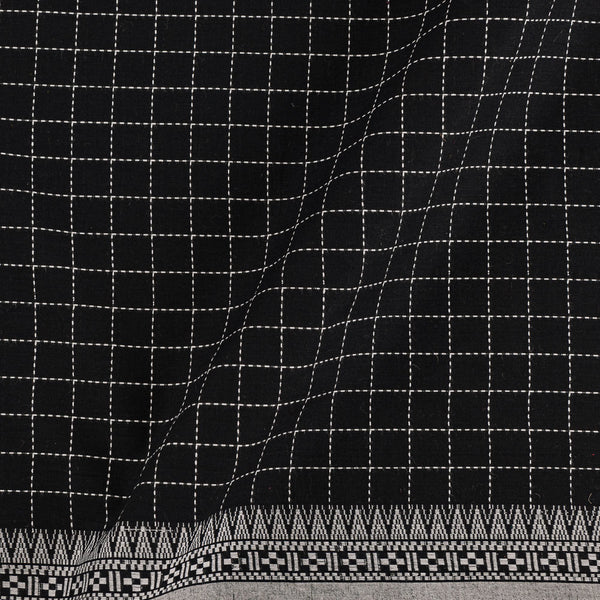 Buy Cotton Jacquard Black Colour Kantha Checks With Two Side Border Fabric Online 9755KA2
