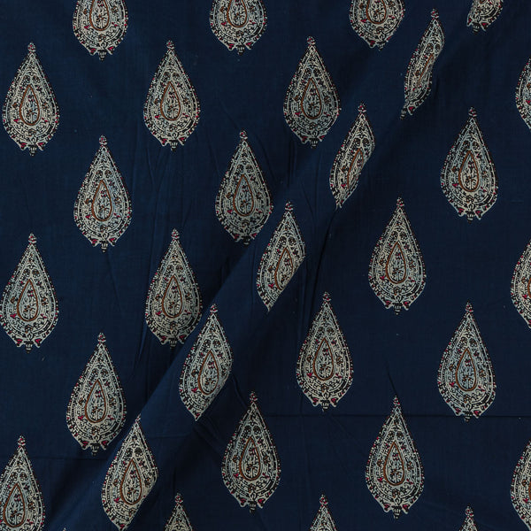 Cotton Indigo Blue Colour Leaves Print Fabric Online 9763FM