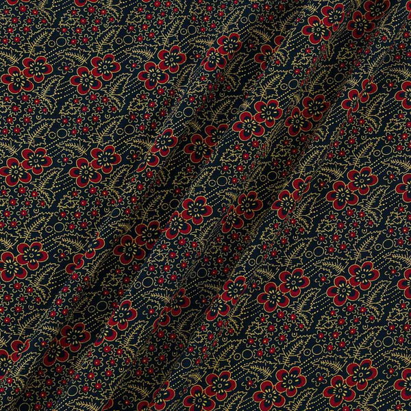 Rayon Barmer Ajrakh Floral and Leaves Pattern Bottle Green Colour Fabric Online 9770I2