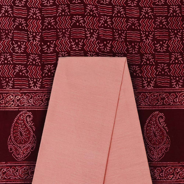 Mashru Gaji Ajrakh Hand Block Printed Fabric & Spun Cotton (Banarasi PS Cotton Silk) Plain Fabric Unstitched Two Piece Dress Material Online ST-9772CA3-4000EF