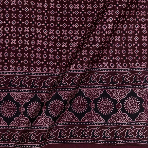 Mashru Gaji Magenta Colour Ajrakh Hand Block Print with Daman Border 50 Inches Width Fabric