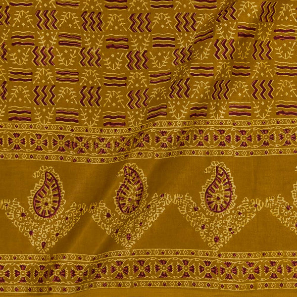 Mashru Gaji Mustard Gold Colour Ajrakh Hand Block Print with Daman Border 50 Inches Width Fabric