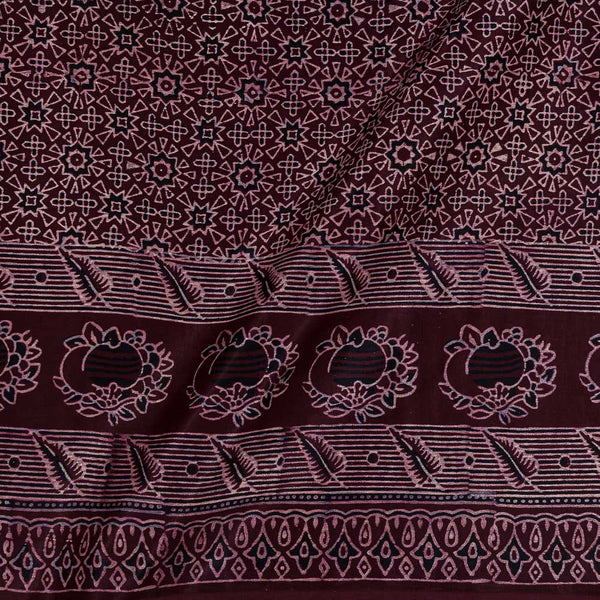 Mashru Gaji Magenta Colour Ajrakh Hand Block Print with Daman Border 50 Inches Width Fabric