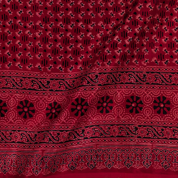 Mashru Gaji Mars Red Colour Ajrakh Hand Block Print with Daman Border 50 Inches Width Fabric
