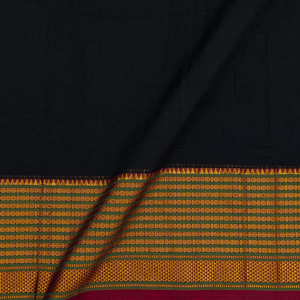 Mercerised Cotton Black Colour With Two Side Ethnic Gold Big Daman Border Fabric for Sarees and Kurtis Online 9782EK2
