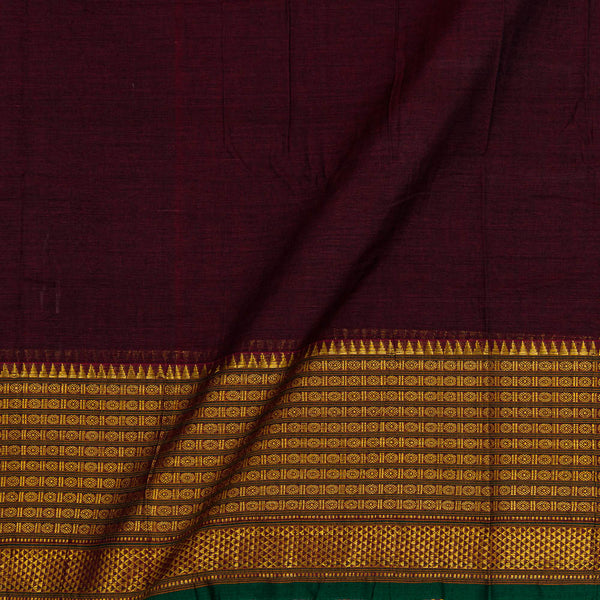 Mercerised Cotton Maroon X Black Cross Tone With Two Side Ethnic Gold Border Fabric for Sarees and Kurtis Online 9782EK4