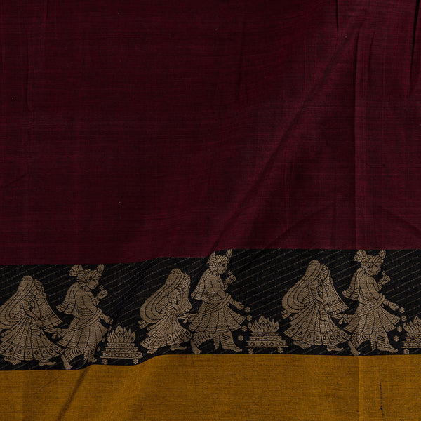 Mercerised Cotton Maroon X Black Cross Tone With Two Side Ethnic Gold Border Fabric for Sarees and Kurtis Online 9782GG2